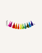 Paper Party Studio tissue paper tassel garland, hand-strung for birthdays and celebrations.