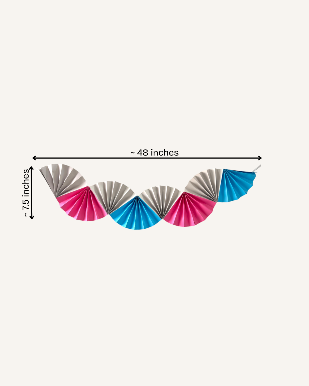 Paper Party Studio handmade Colorwave paper fan garland, ready to hang for party decor.