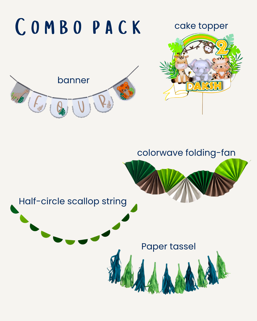 Jungle Safari Birthday Combo — Personalised Paper Party Decoration Set