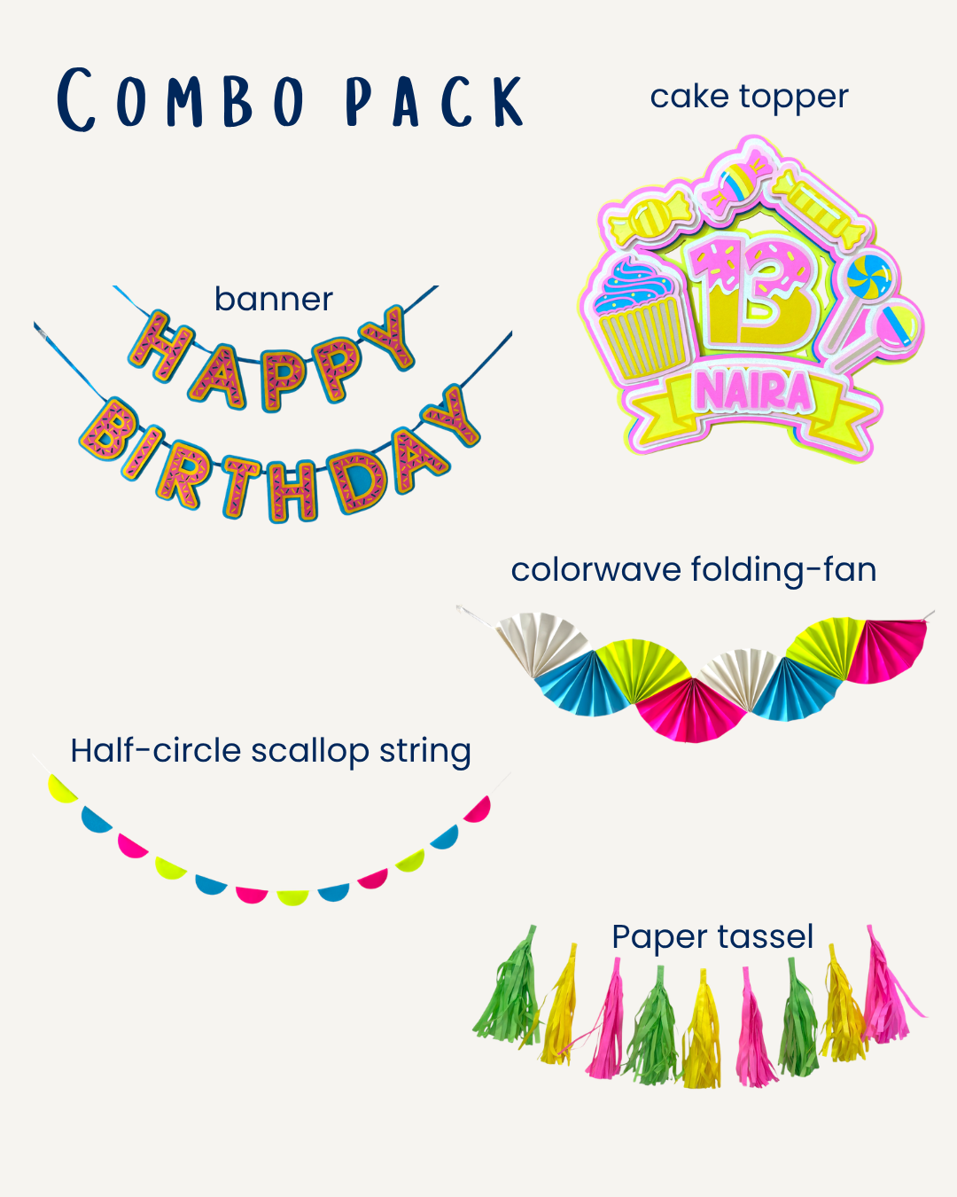Candy Birthday Combo — Personalised Neon Paper Party Decoration Set