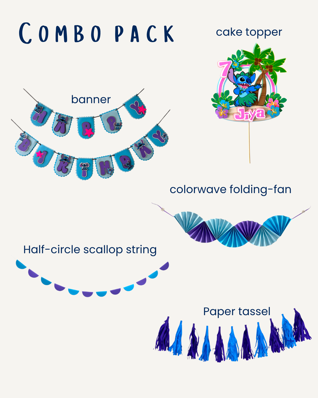 Tropical Luau Blue Alien Birthday Combo — Personalised Paper Party Decoration Set