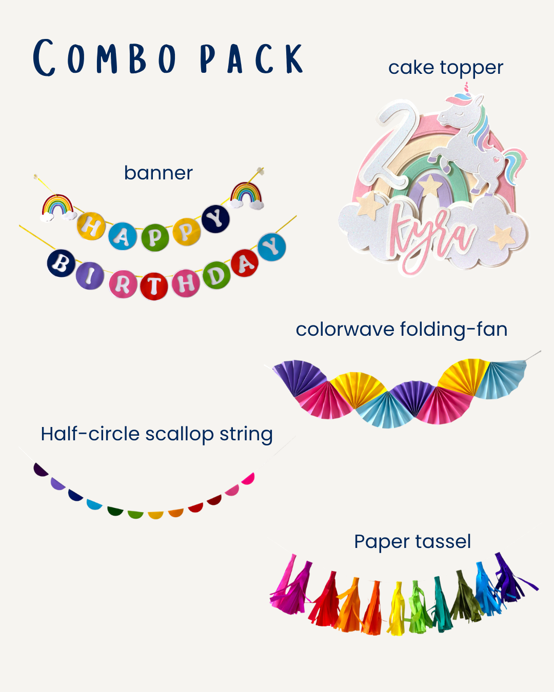 Unicorn Rainbow Birthday Combo — Personalised Paper Party Decoration Set