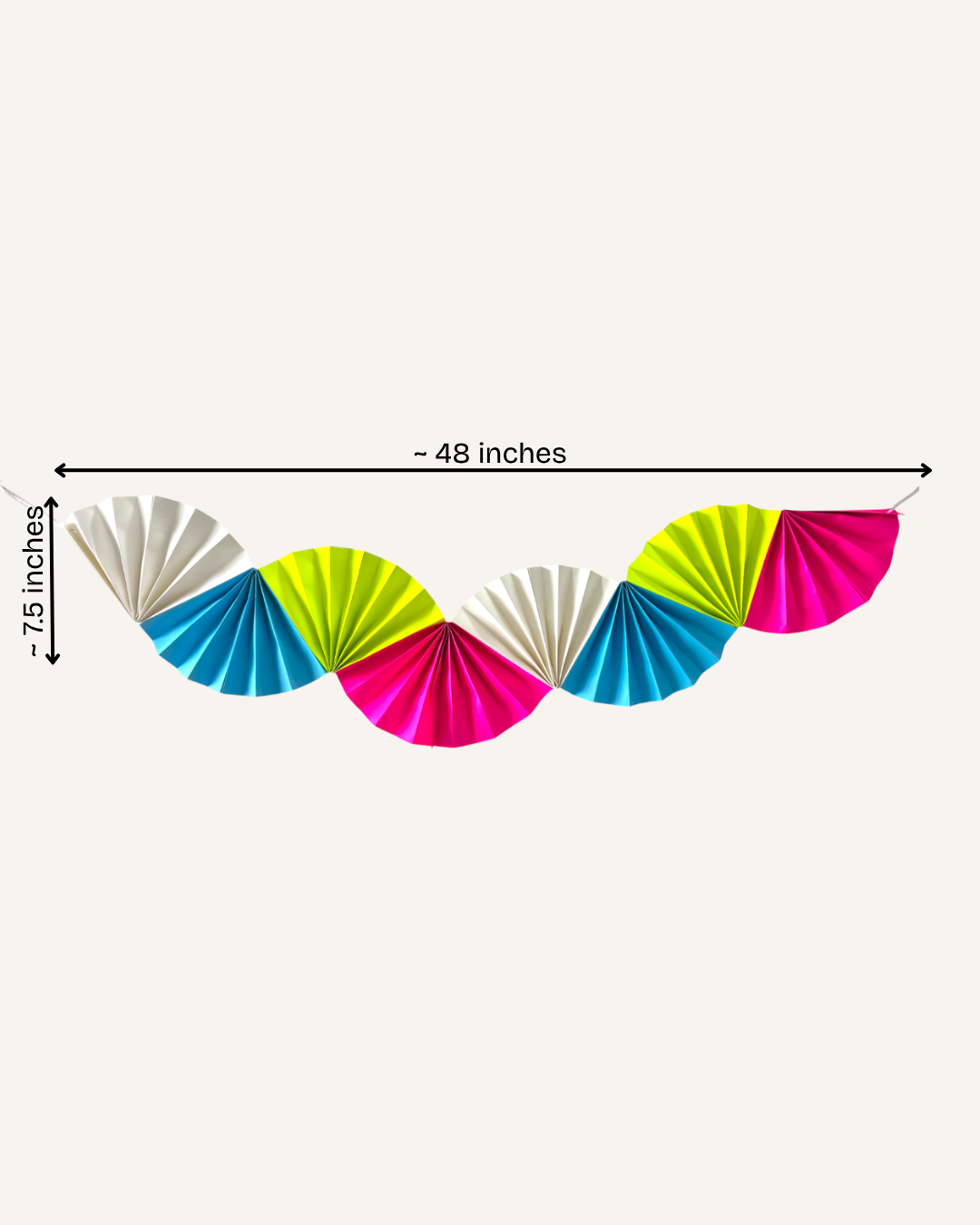 Paper Party Studio Colorwave paper fan garland, a handmade cardstock wall hanging for parties.