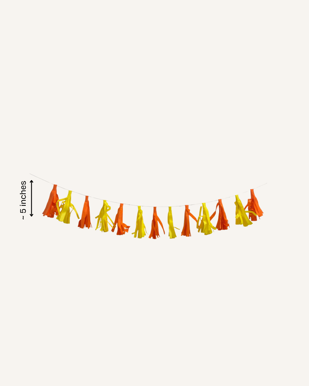 Paper Party Studio tissue paper tassel garland in vibrant colours, ready to hang for party decor.