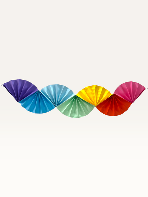 Paper Party Studio Colorwave folded paper fan garland backdrop in vibrant cardstock.