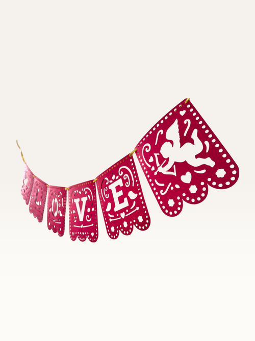 Paper Party Studio romantic red paper LOVE bunting with delicate cupid and heart cut-outs.