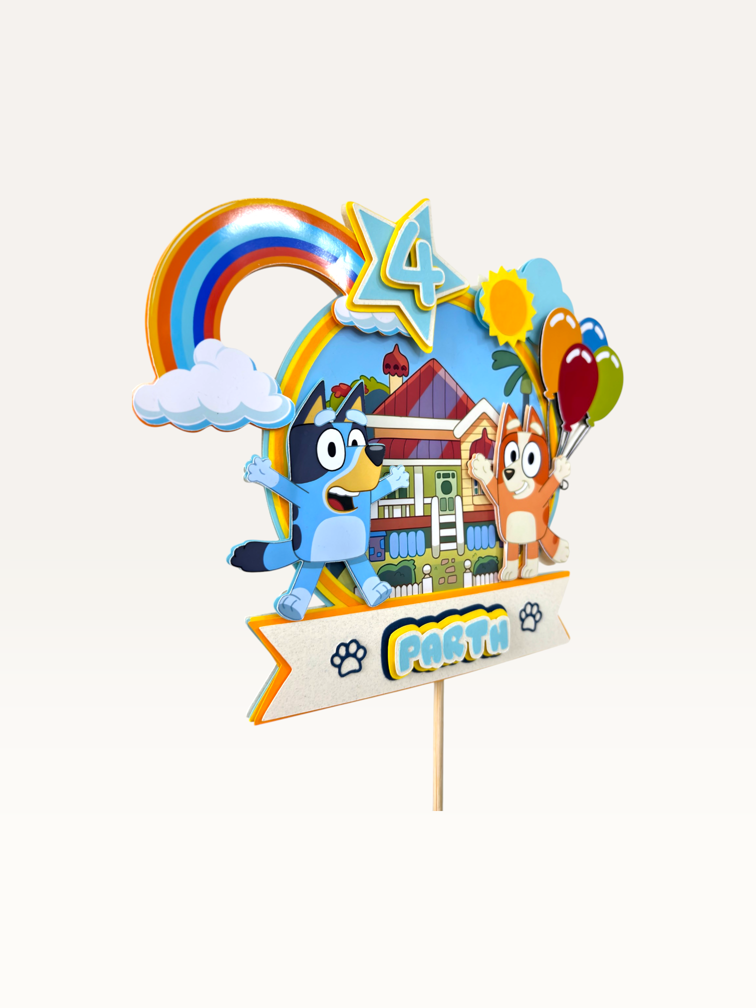 Blue Puppy Theme Cake Topper - Personalised Name & Age Topper