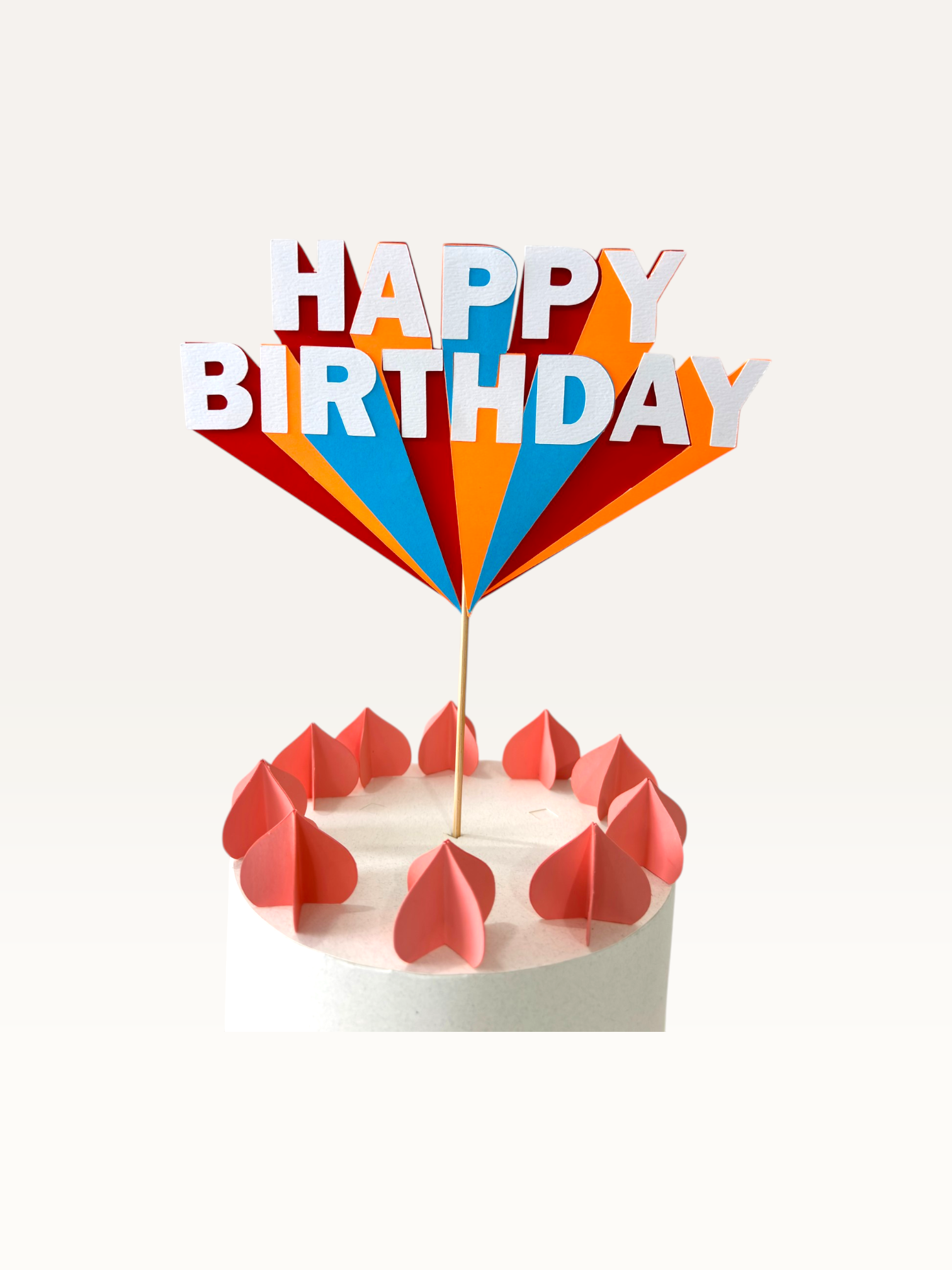 Rainbow Fan Happy Birthday Cake Topper