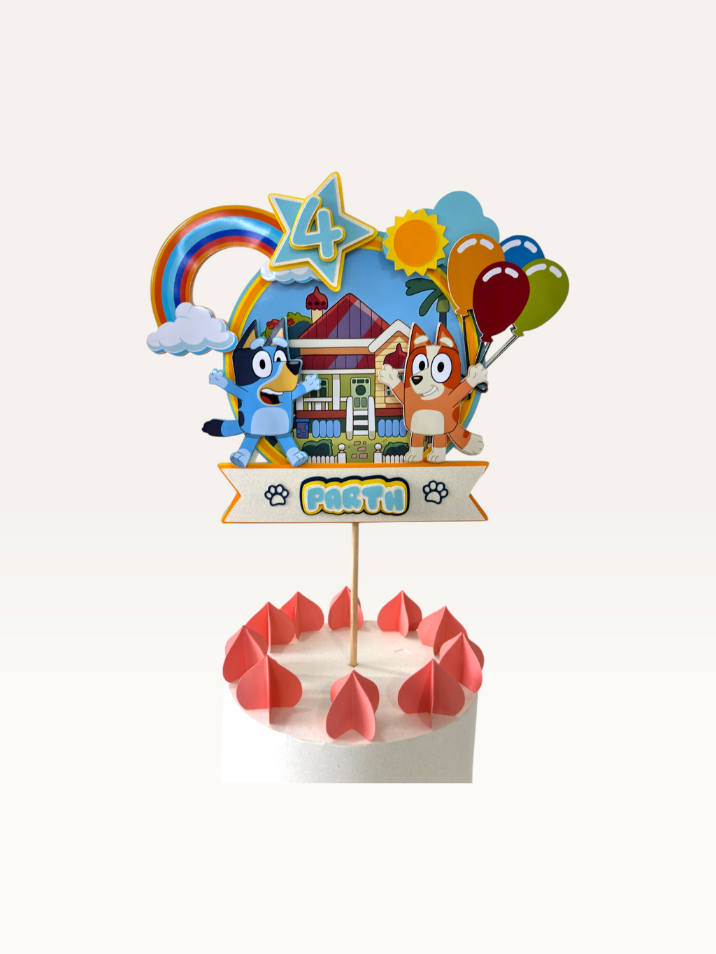 Blue Puppy Theme Cake Topper - Personalised Name & Age Topper