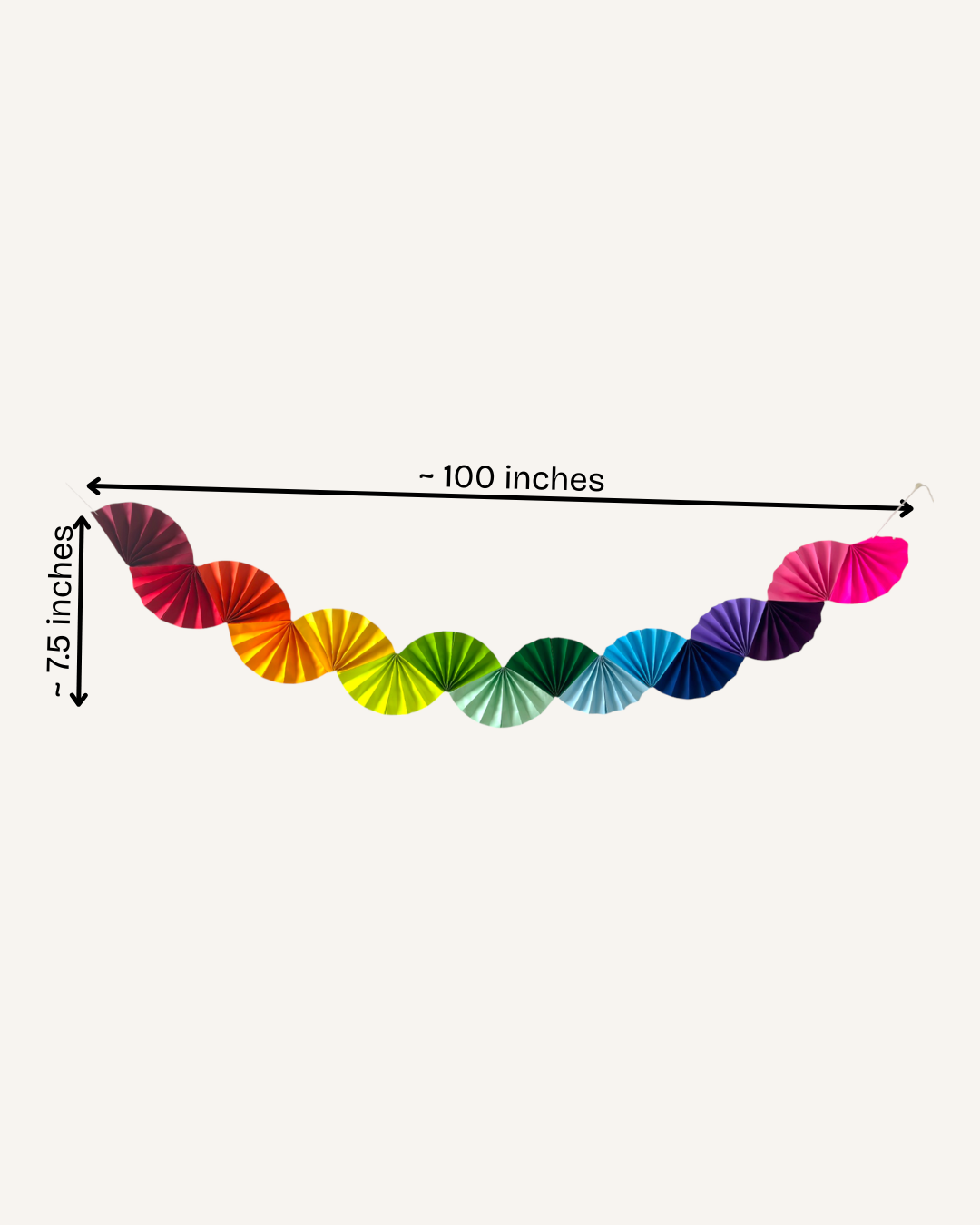 Paper Party Studio Colorwave paper fan garland, a handmade cardstock wall hanging for parties.