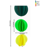 Paper Party Studio 3D circle garland with layered green and yellow paper spheres for festive party decoration.