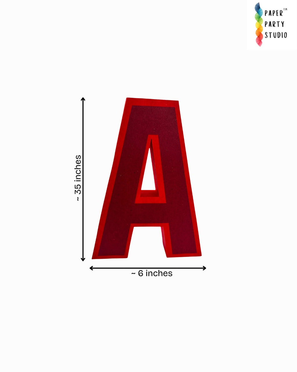 Paper Party Studio handcrafted red 3D letter A made from layered cardstock, ideal for party decor and photo props.