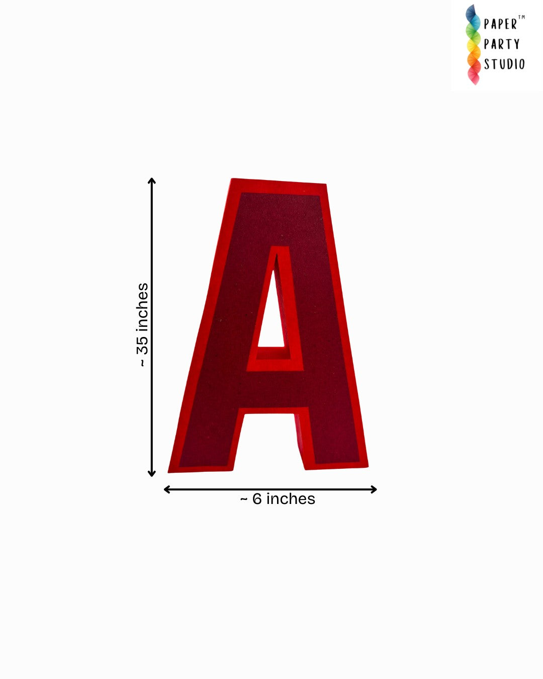 Paper Party Studio handcrafted red 3D letter A made from layered cardstock, ideal for party decor and photo props.