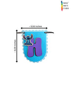 Paper Party Studio blue scalloped cardstock birthday banner flag with purple letter H and cute alien character.