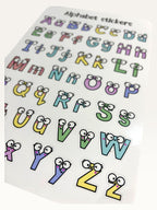 Paper Party Studio alphabet sticker sheet with colourful uppercase and lowercase letters featuring googly eyes