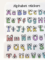 Paper Party Studio alphabet sticker sheet with colourful uppercase and lowercase letters featuring cute googly eyes.