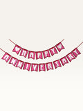 Paper Party Studio pink and white Happy Anniversary swallowtail paper bunting banner with heart accents.
