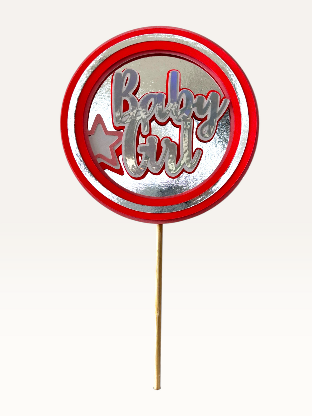 Paper Party Studio Baby Boy holographic cake topper with blue and silver finish