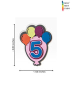 Paper Party Studio personalised balloon number 5 cake topper in layered, multi-colored cardstock for birthdays.