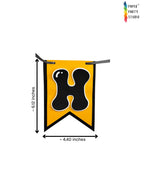 Paper Party Studio swallowtail birthday banner flag in yellow and black with a bubble letter H design.