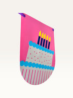 Paper Party Studio custom birthday bunting flag featuring a colorful paper cake design with candles on pink cardstock.