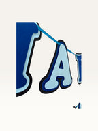Paper Party Studio navy and sky blue layered paper Happy Birthday banner with dimensional cut-out lettering