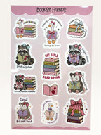 Paper Party Studio Bookish Friends sticker sheet featuring cute illustrated animals reading books with coffee puns.