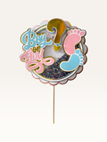 Paper Party Studio Boy or Girl glitter shaker cake topper with pink and blue baby feet