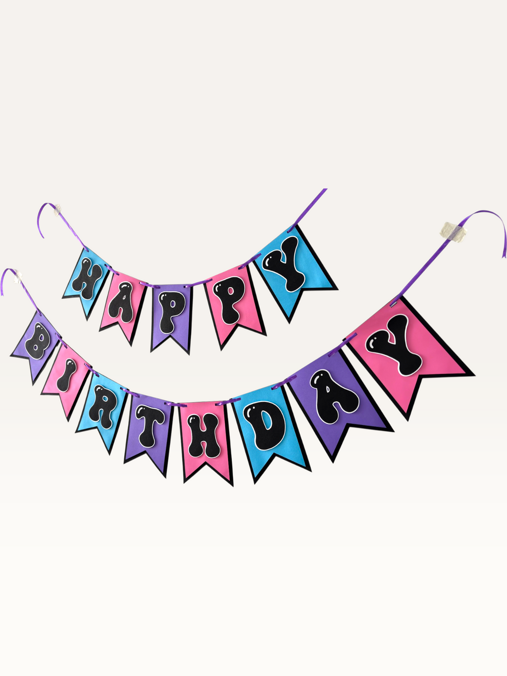 Paper Party Studio bubble letter birthday banner flag detail showing layered cardstock design