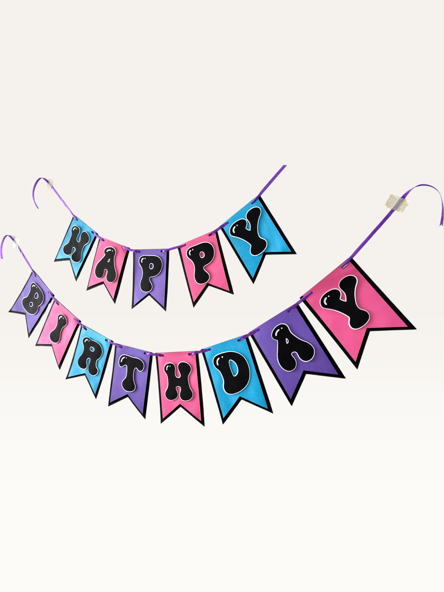 Paper Party Studio bubble letter birthday banner flag detail showing layered cardstock design