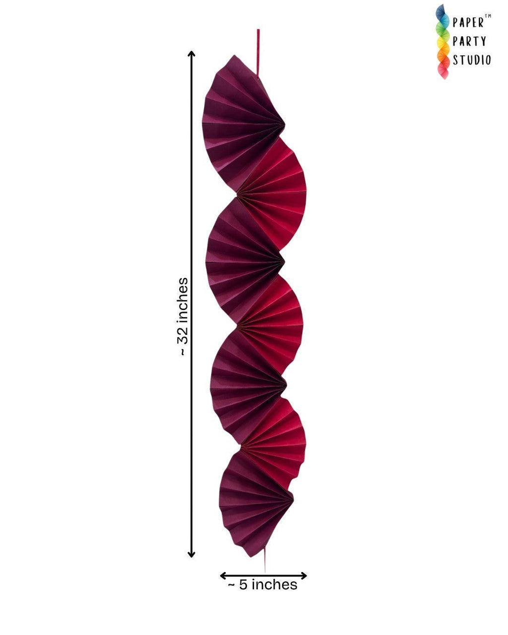 Paper Party Studio Colorwave Garland in red and burgundy cardstock with folded fan design for party wall decor.