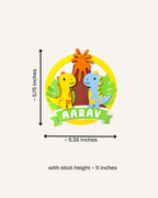Paper Party Studio dinosaur birthday cake topper with two friendly dinos and volcano