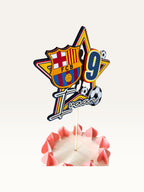 Paper Party Studio personalised football star cake topper with player silhouette, name, and age on a cake pick