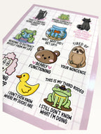 Paper Party Studio glossy sticker sheet featuring funny animals with relatable quotes like bearly functioning bear.