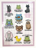 Paper Party Studio funny animal sticker sheet with glossy kiss-cut stickers featuring relatable quotes and cute animals.