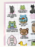 Paper Party Studio funny animal sticker sheet with relatable quotes on premium glossy kiss-cut paper