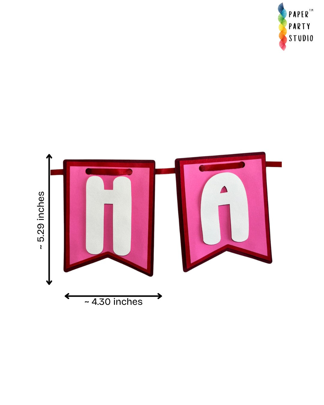 Paper Party Studio pink and white cardstock Happy Anniversary swallowtail bunting banner for romantic celebrations.