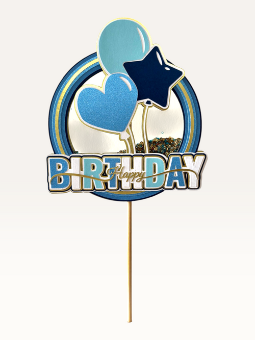 Paper Party Studio Happy Birthday shaker cake topper with glitter and sequin details
