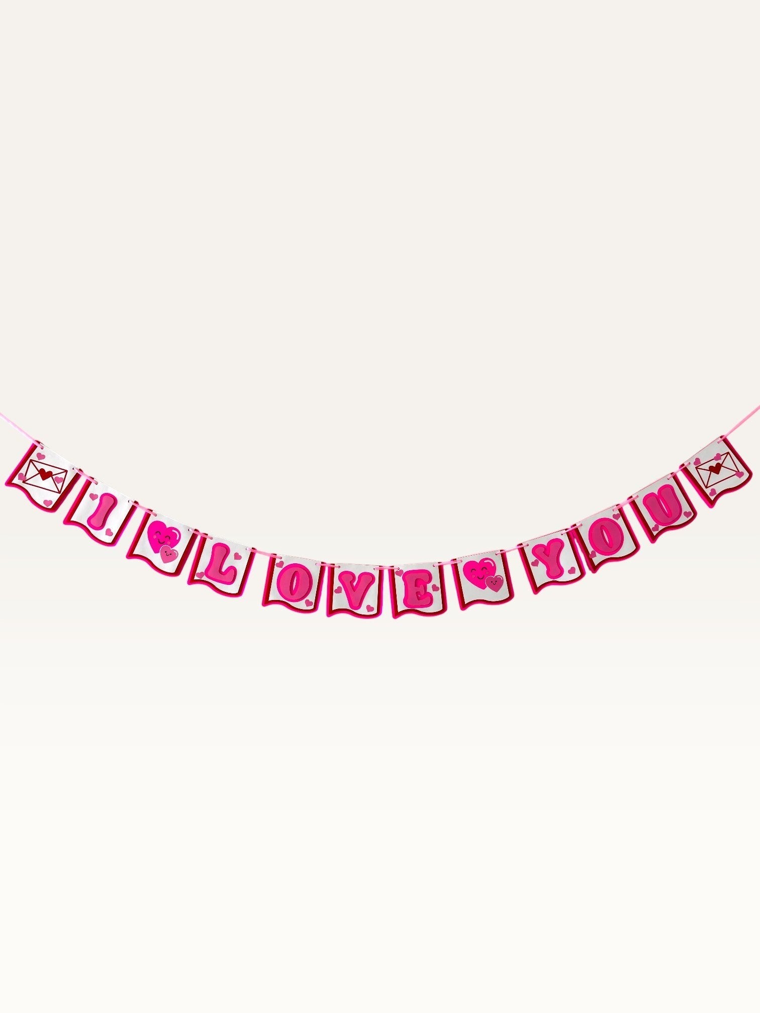 Paper Party Studio I Love You banner with pink and red heart and love letter cut-outs for Valentine's Day decor