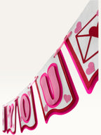 Paper Party Studio handmade I Love You paper banner with pink heart and love-letter accents for romantic occasions.