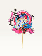 Paper Party Studio personalised K-Pop themed cake topper with layered cardstock, music notes, and custom name banner.