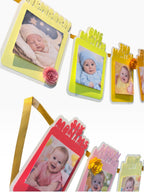 Paper Party Studio monthly milestone photo banner with 13 frames from Newborn to One Year in sunset palette colors.