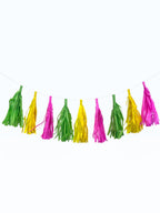 Paper Party Studio neon paper tassel garland in bright pink, yellow, and green for candy-themed birthday parties