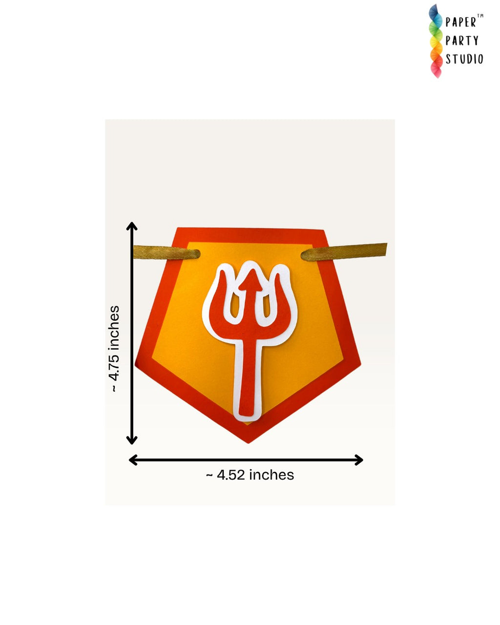 Paper Party Studio saffron pentagon paper bunting with red trishul accent for Mahashivratri and pooja home decor.