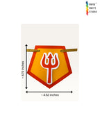 Paper Party Studio saffron pentagon paper bunting with red trishul accent for Mahashivratri and pooja home decor.