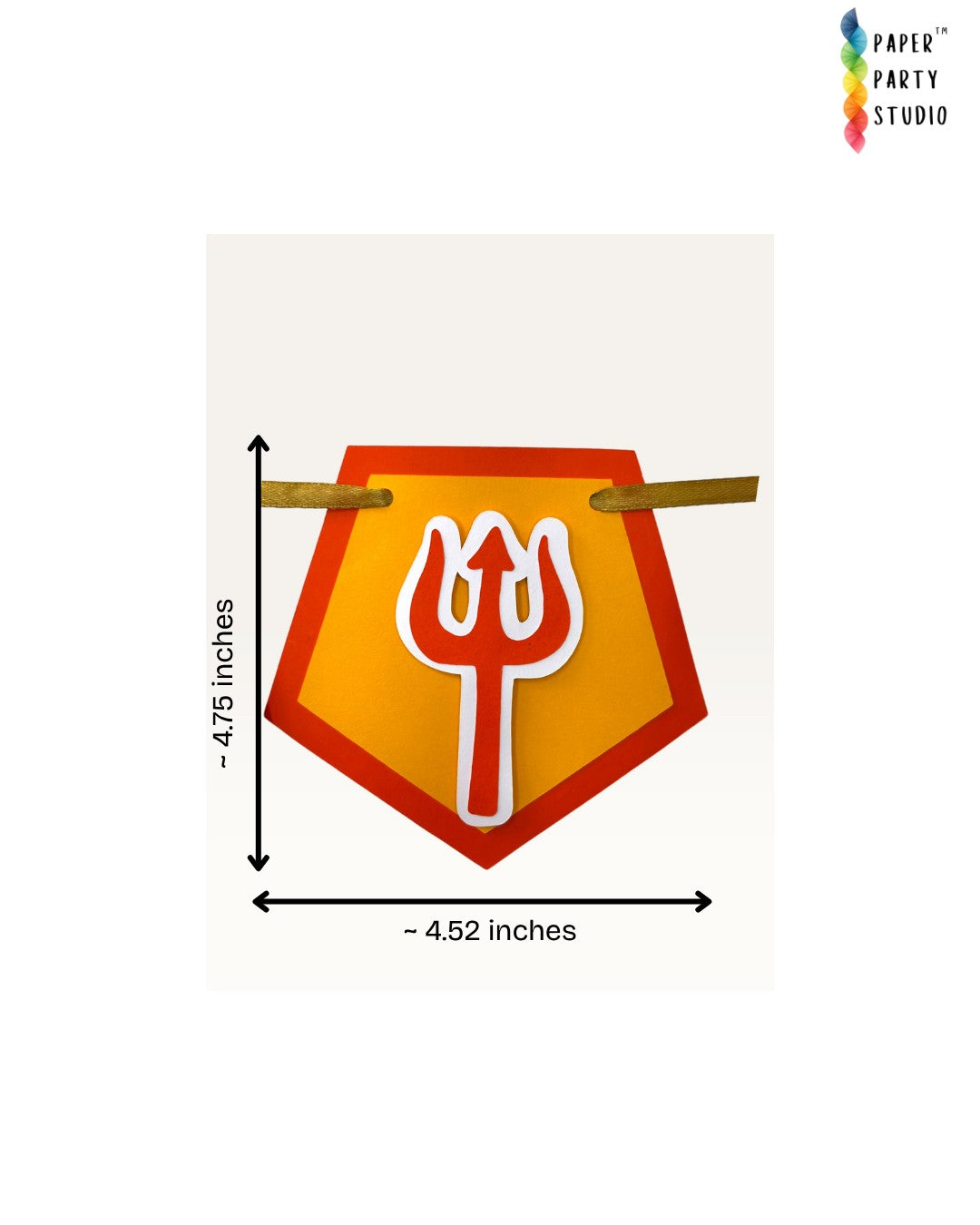 Paper Party Studio saffron pentagon paper bunting with red trishul accent for Mahashivratri and pooja home decor.