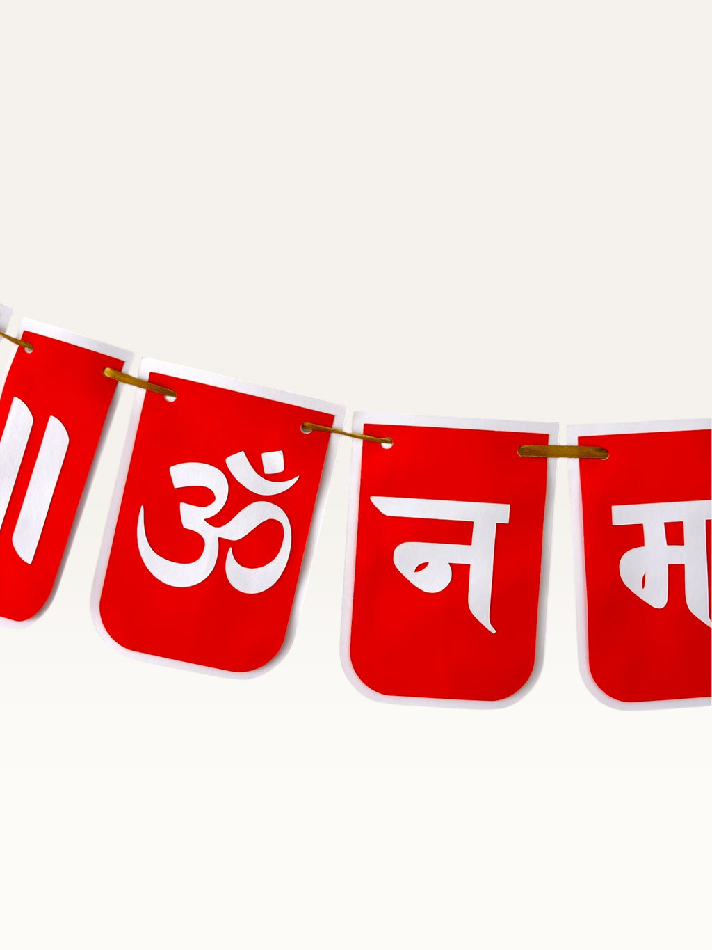 Paper Party Studio red and white Om Namah Shivaya paper banner for Mahashivratri and pooja room decor.
