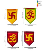 Paper Party Studio Om and Swastik bunting flags in red and yellow cardstock for Diwali and festive home decor.