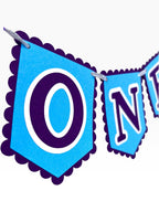 Paper Party Studio blue scalloped ONE banner for first birthday, perfect for highchair or cake smash photos.