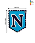 Paper Party Studio blue scalloped cardstock flag with letter N for a first birthday highchair banner.